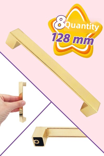 GLASWEN Mâner de bucătărie auriu de 128 mm - 8 bucăți Mâner plat Bihter, dula...