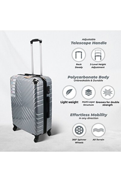 Endless Set Of 3 Polycarbonate Luggage | 75cm, 65cm (CHECK-IN) & 55cm (CABIN) | Grey