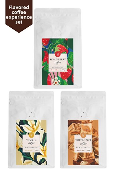 Mim and More 3 × 200 جرام بنكهة الفراولة، بنكهة جوز التوفي، مجموعة قهوة بنكهة...