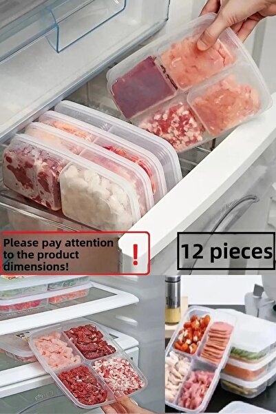 safestore 12 Pieces of Frozen Mini Food Storage Container - 4 Compartments Meat and Vegetable Organizer