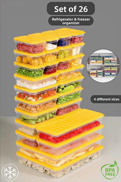 Meleni Home Recipient de depozitare 26 bucăți potrivit pentru cuptorul cu microunde și difuzor - galben, 2x2400ml 4x1170ml 8x600ml 12x240ml