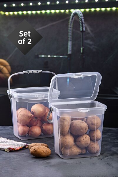 Stile Cucina Large Size 2 Liter Potato & Onion Storage Container with Handle 7 Liter Transparent
