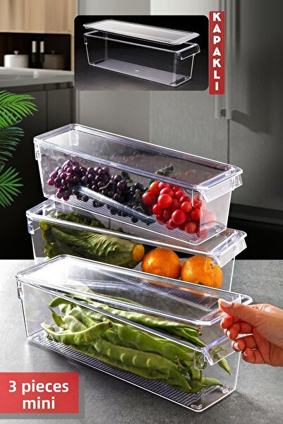 Nandy Home 3dílná mini vysoká průhledná chladnička a skříňkový organizér s víkem