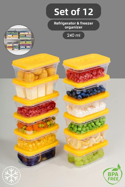 Meleni Home Organizator galben pentru frigider din 12 piese - Recipient de de...