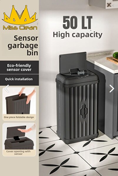 MissClean 50 Liter Trash Can with Motion Sensor Multi-Purpose Portable Foldable Bathroom and Kitchen