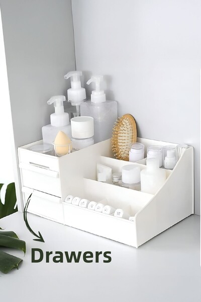 Vienev Organizator de bijuterii pentru machiaj cu sertar -Multifunctional Alb