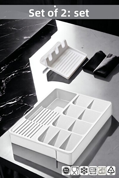 NY HOME طقم مطبخ مكون من قطعتين حامل ملعقة أبيض