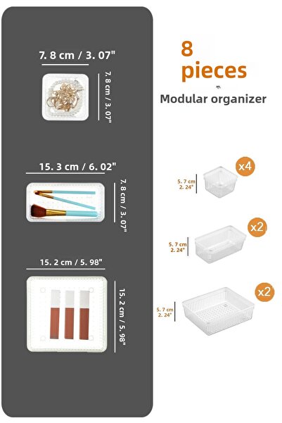 Meleni Home 8-piece Transparent Organizer - Cosmetic Jewelry and Makeup Organizer, Cut Inside the Cabinet