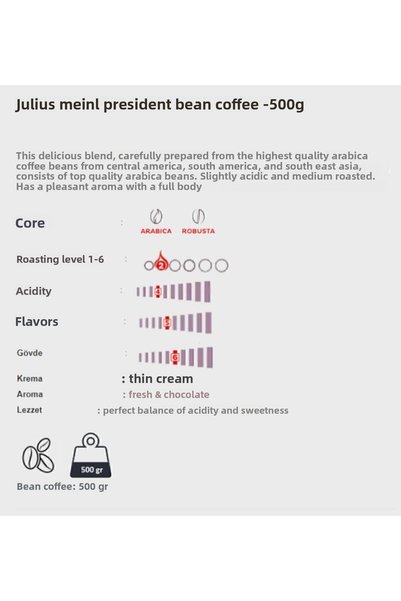 Julius Meinl President 500 gr Whole Bean Coffee