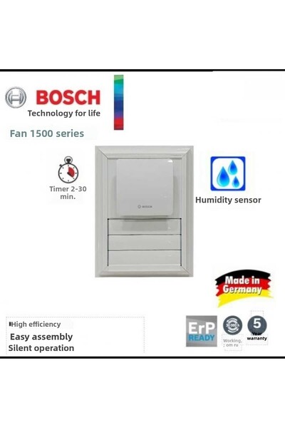 Bosch F1500 DH 100 فتحة تهوية للحمام مع مستشعر رطوبة ومؤقت من الألومنيوم 45x45