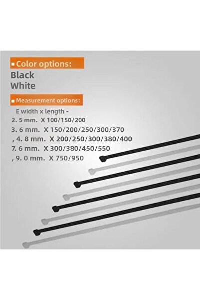 Çetsan Black Velcro Clamp Clip - 4.8X200 Cable Tie, 100 Pieces