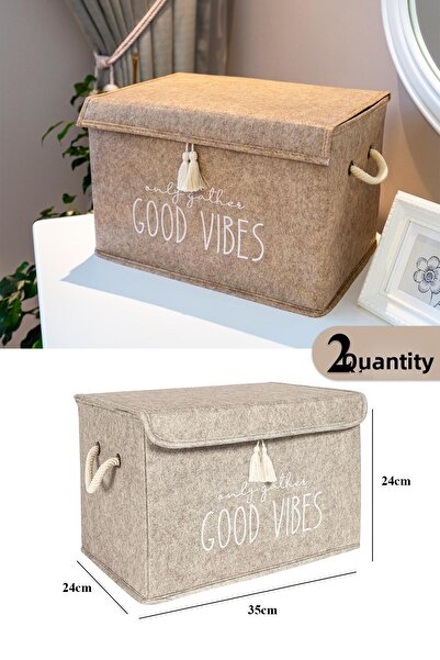 Pazar Kapısı صندوق صغير متعدد الأغراض مع 2 غطاء لباد بيج 35x24x24 سم