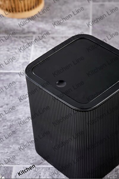 Kitchen Line Line Model, Square Rotating Plastic Cover Bathroom Kitchen Countertop Trash Can 4Lt Black