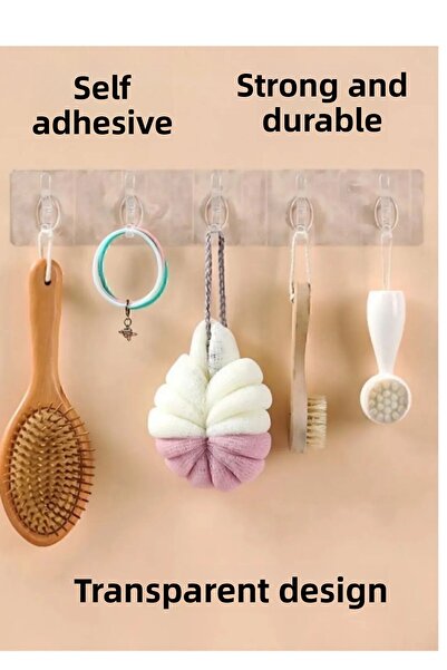 EUROLUXE Set de 5 adezivi puternici din silicon - Umeraș transparent pentru ușă, perete de bucătărie, baie