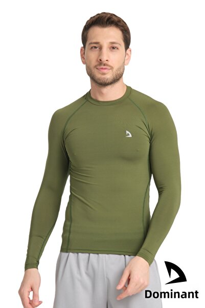 DOMİN SPOR Ανδρικό μακρυμάνικο πράσινο μπλουζάκι με συμπίεση ελιάς