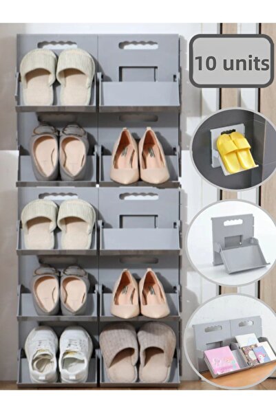 Bayev Παπούτσια Lyon Grey 10 τμχ - Ράφι κάθετη και στοιβαζόμενη πολυστρωματική σχάρα εξοικονόμησης χώρου