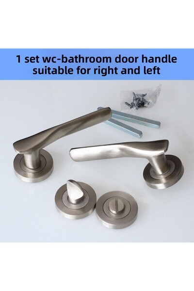 Badem10 (1 SET) Mâner de ușă de baie din satin regal pentru WC Mâner compatibil glisant cu rozetă circulară Dreapta Stânga Mânere potrivite