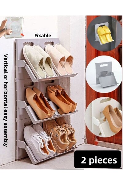 Bayev 2Pcs Lyon Gray Shoe Rack Vertical Stackable Multi-Tier Space-Saving Shelf