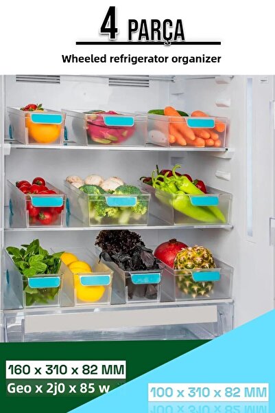 Şahane Pazar 4 Pieces Wheeled Refrigerator Organizer (2 Pcs Wide 2 Pcs Sharp) G725 Fma07256