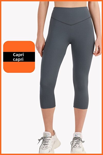 missmaral Women's Anthracite Sports Set Capri Leggings and Crop Undershirt Set of 2 New Season Seasonal Capri -crop 3020