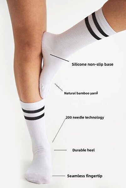 bamboo star Γυναικεία λευκή αντιολισθητική σόλα από μπαμπού με στάμπα σιλικόνης Yoga Fitness Pilates Κάλτσες τένις χορού μπαλέτου