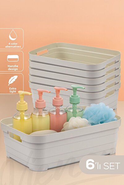 Vienev صندوق تخزين 6 قطع سعة 8.2 لتر باللون البيج