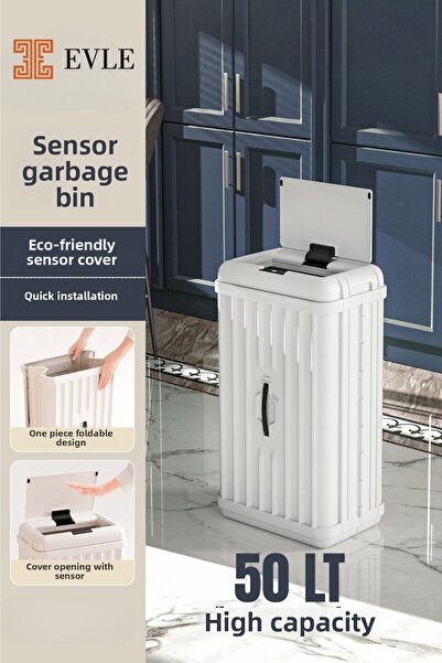 EVLE Decorative Foldable Plastic Trash Can with Sensor, 50 Lt