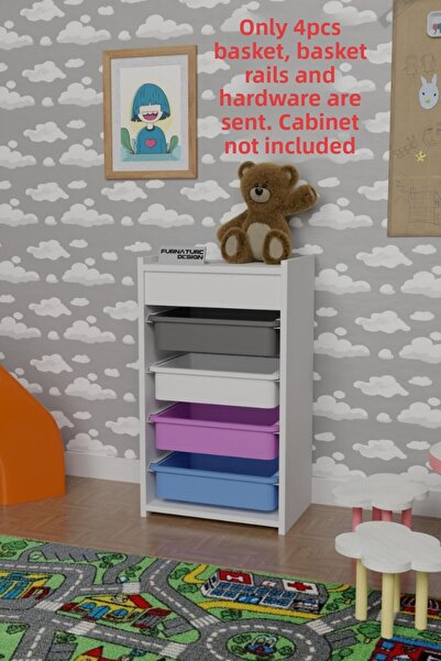 FurnatureDesign 4 Pcs Toy Cabinet Basket - Rails & Screws