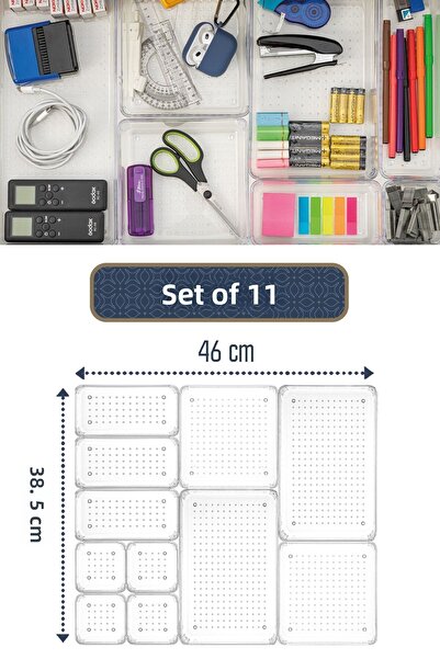 Meleni Home 11-Piece Modular Bathroom Cosmetic Jewelry Organizer - Multi-Purpose Organizer - Drawer Organizer