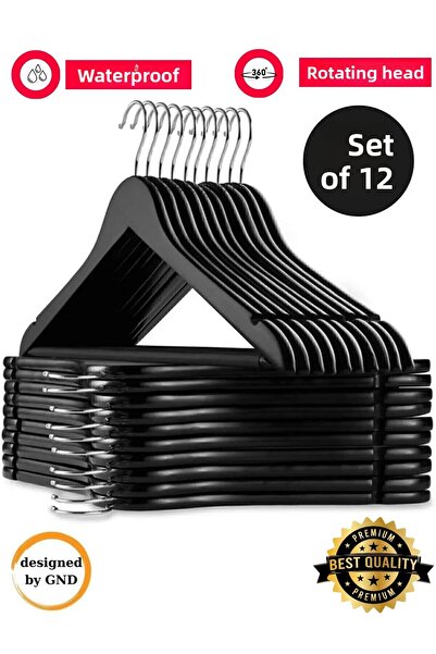 BabyLondy شماعة ملابس بلاستيكية عالية الجودة بمظهر خشبي مكونة من 12 قطعة باللون الأسود