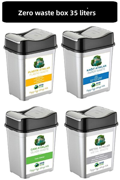 DEEMBRO Zero Waste Bin 35 Lt*4 Pieces Recycling Bin Waste Bucket Plastic Double Lid Waste Bin