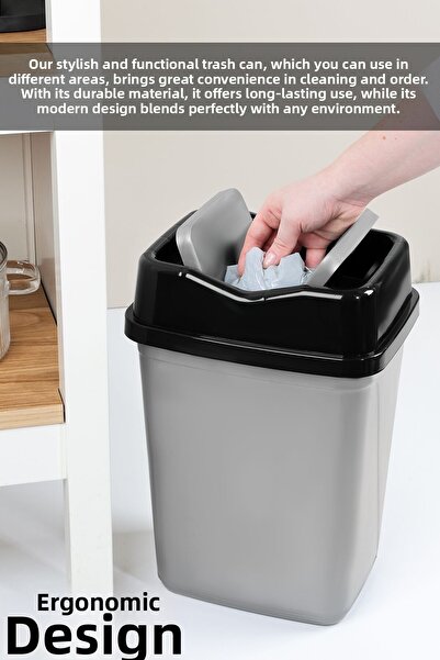 Meleni Home 10 Liter Double Lid Plastic Trash Can - Home Office Bathroom Kitchen Trash Can Gray
