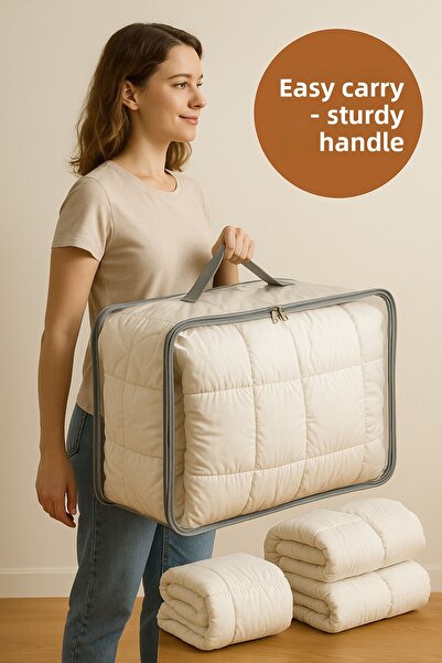 HİG HOME Hurç 41x51x16 cm Paplan, takaró tároló és rendszerező táska - fogantyúval és cipzárral