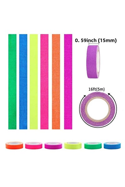 Choice 15 مم 5 م لون 6 لفات 6 قطع/مجموعة شريط فلورسنت Gaffer ملصق ذاتي اللصق ...