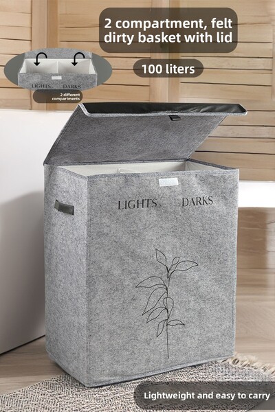 Meleni Home Δερμάτινο καλάθι πλυντηρίου ρούχων με 2 θήκες - Αποθήκευση παιχνι...