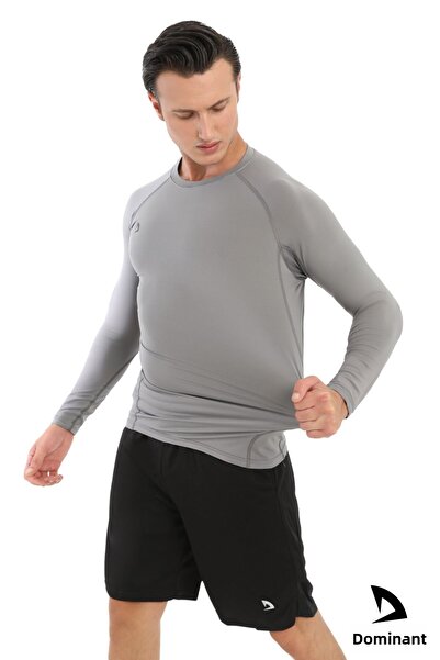 DOMİN SPOR Men's Long Sleeve Gray Compression Fitness Gym Body Tshirt