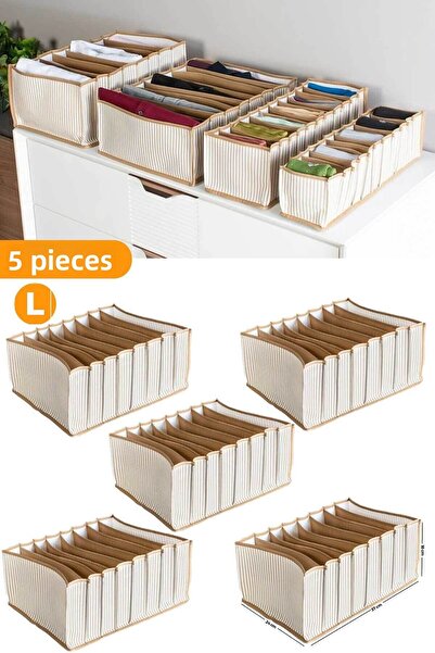 Serstil Organizator cu 8 compartimente cu dungi bej - Mare 24 x 37 x 18 cm 5 buc.