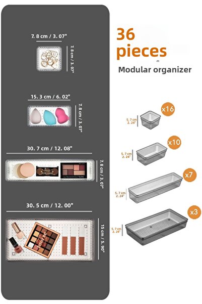 Meleni Home 36 Piece Mega Set Modular Makeup Organizer - Jewelry Accessory Organizer Set Black