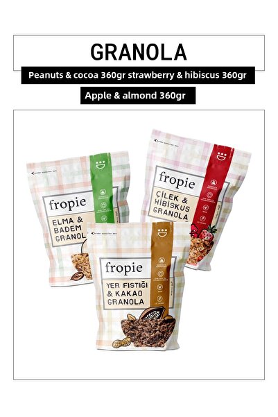 FROPİE Fropie Peanut & Cocoa - Strawberry & Hibiscus - Apple & Almond Granola Set of 3