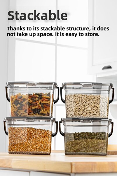 Vienev 4-Piece Mega Size Square Flour Pulses Container - 4 Liter Anthracite Detergent Storage Box with Handle