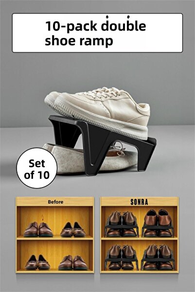 EWs مجموعة من 10 منحدرات أحذية مزدوجة ومنظم ومنظم للأحذية