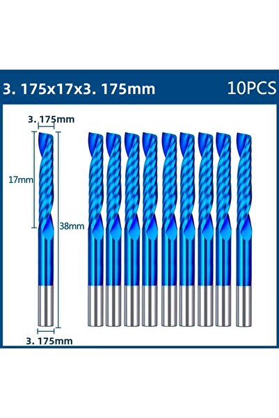 Choice مطحنة ذات نهايات مفردة من XCAN، قاطعة طحن، 10 قطع، ساق 3.175 مم، بت توجيه CNC مطلي باللون الأزرق النانوي C