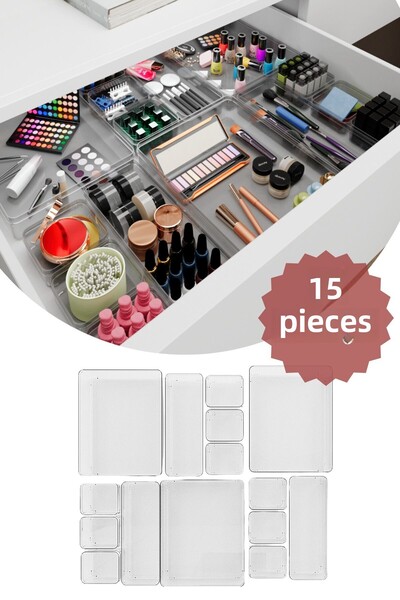 DOVİHOME مجموعة منظم مجوهرات بإبزيم للمكياج في الخزانة مكونة من 15 قطعة
