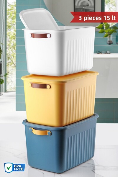 Nandy Home Σετ 3 τεμαχίων 15 LT αποθήκευσης, οργάνωσης και διακοσμητικού κουτιού με χερούλια και καπάκι