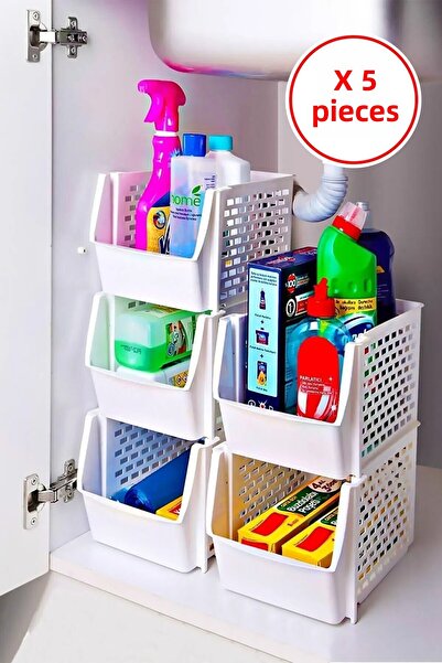 LİRAZON رف مطبخ للحمام قابل للتوصيل مكون من 5 قطع - منظم رف الثلاجة - منظم دا...