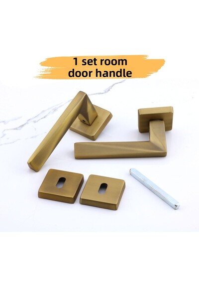 Badem10 (1 SET) Vista Antique Yellow Mâner de ușă de cameră cu rozetă pătrată Mâner de ușă glisantă din oțel compatibil dreapta stânga