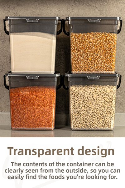 Vienev حاوية الدقيق والبقوليات المربعة 4 قطع ميجا سايز 6 لتر - حاوية صندوق تخزين المنظفات بمقبض أنثراسايت