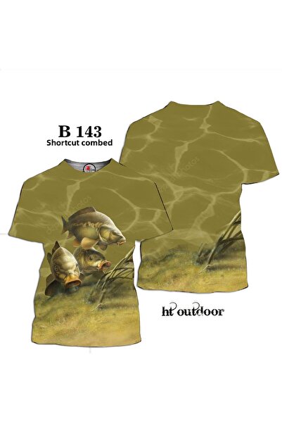 HT Outdoor Model T tricou cu mânecă scurtă cu model de pește crap pentru pescari