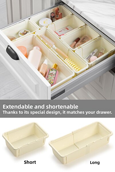 Meleni Home 12 Piece Expandable Makeup Organizer - Adjustable Modular Drawer Inside Jewelry Accessories Organizer