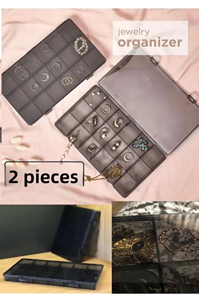 Bayev Smoked 2 Pieces 18 Compartments Necklace Ring Lidded Jewelry Box Sewing Box Organizer Organizer Box